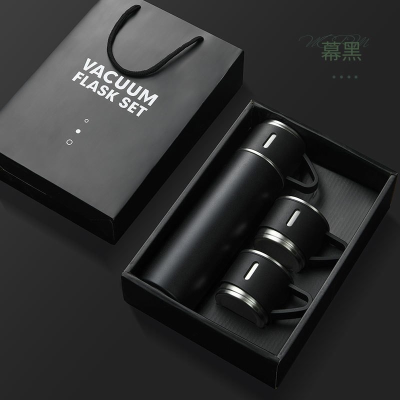 Set termos cu 3 căni &ndash; 500 ml, ideal pentru călătorii și cadouri, negru